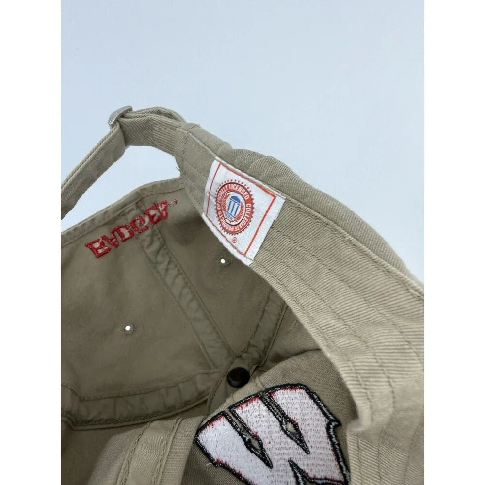 Wisconsin Badgers Hat Cap Strap Back Mens Tan Red Badge Dad Unstructured - Picture 8 of 10